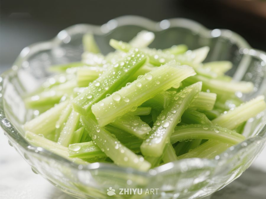 清脆芹菜切段盛于透明碗中 1209