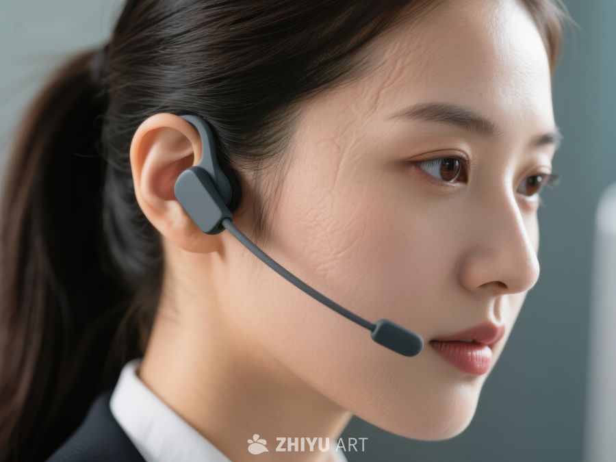 佩戴耳机的女性专注工作 273