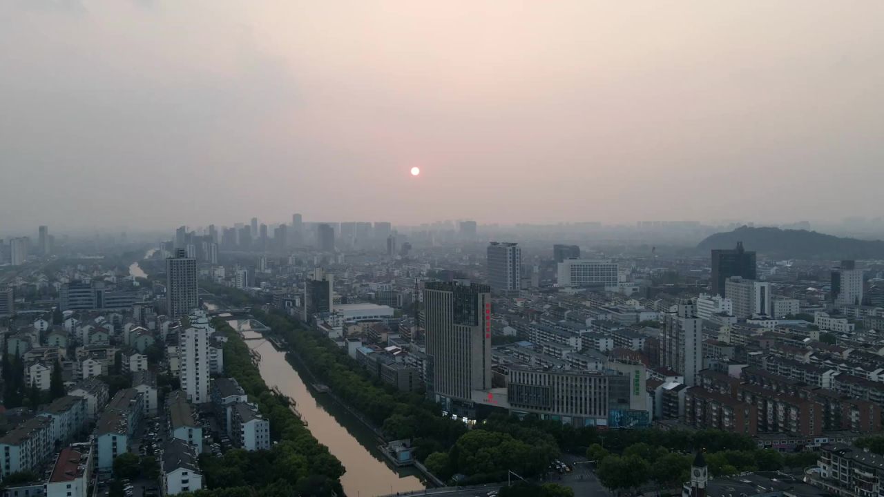 昆山市区日落延时航拍