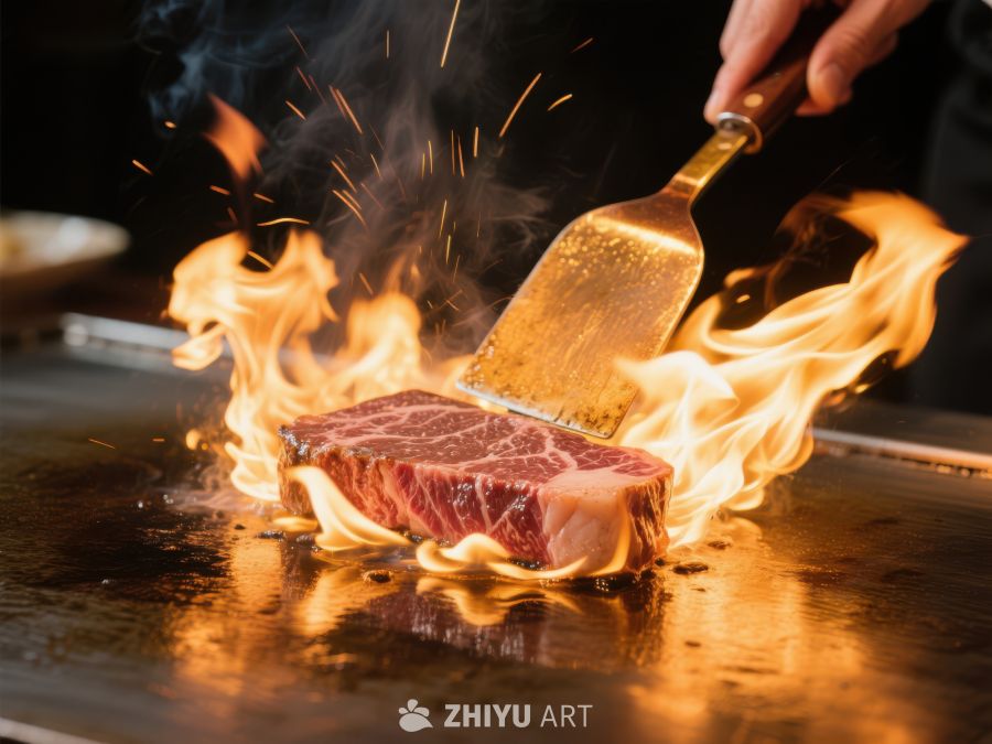 火焰中的牛排：铁板烧制瞬间 209