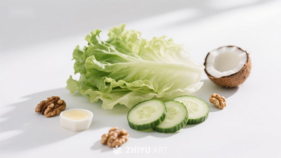 新鲜蔬菜与坚果静物摆拍