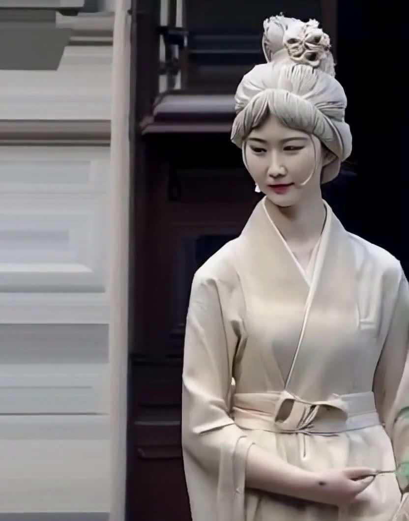 亚洲面部特征长袍人像雕塑