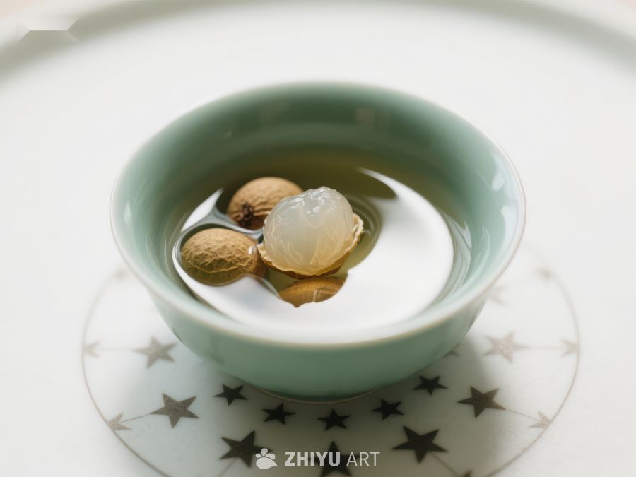 青瓷碗中泡着龙眼和桂圆 436