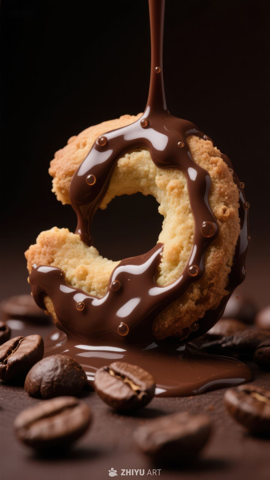 巧克力淋面甜甜圈与咖啡豆