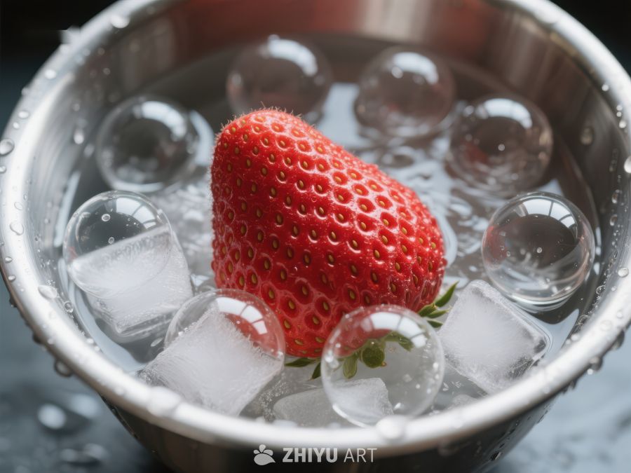 冰块中的鲜红草莓 8