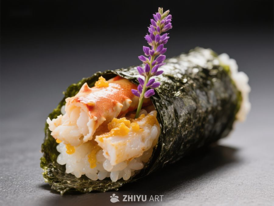 紫花点缀的海鲜寿司卷 302