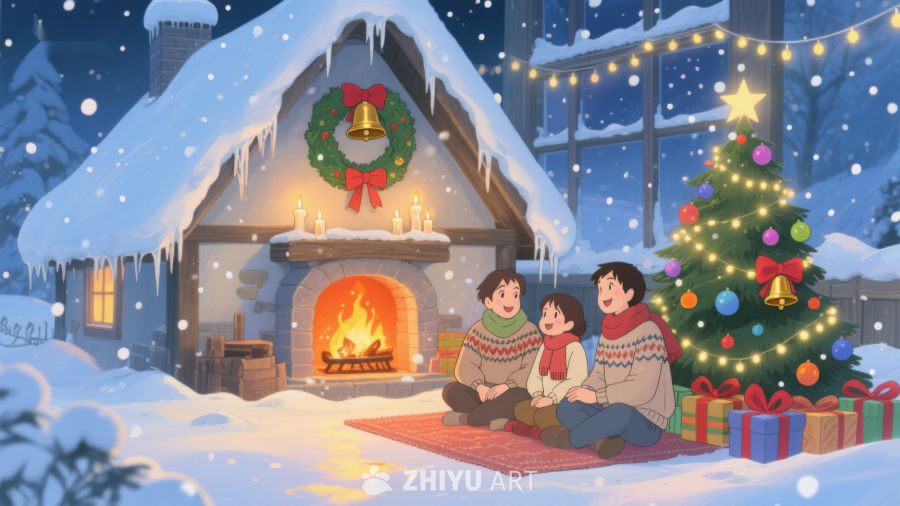 温馨圣诞夜，家庭共聚火炉旁 297