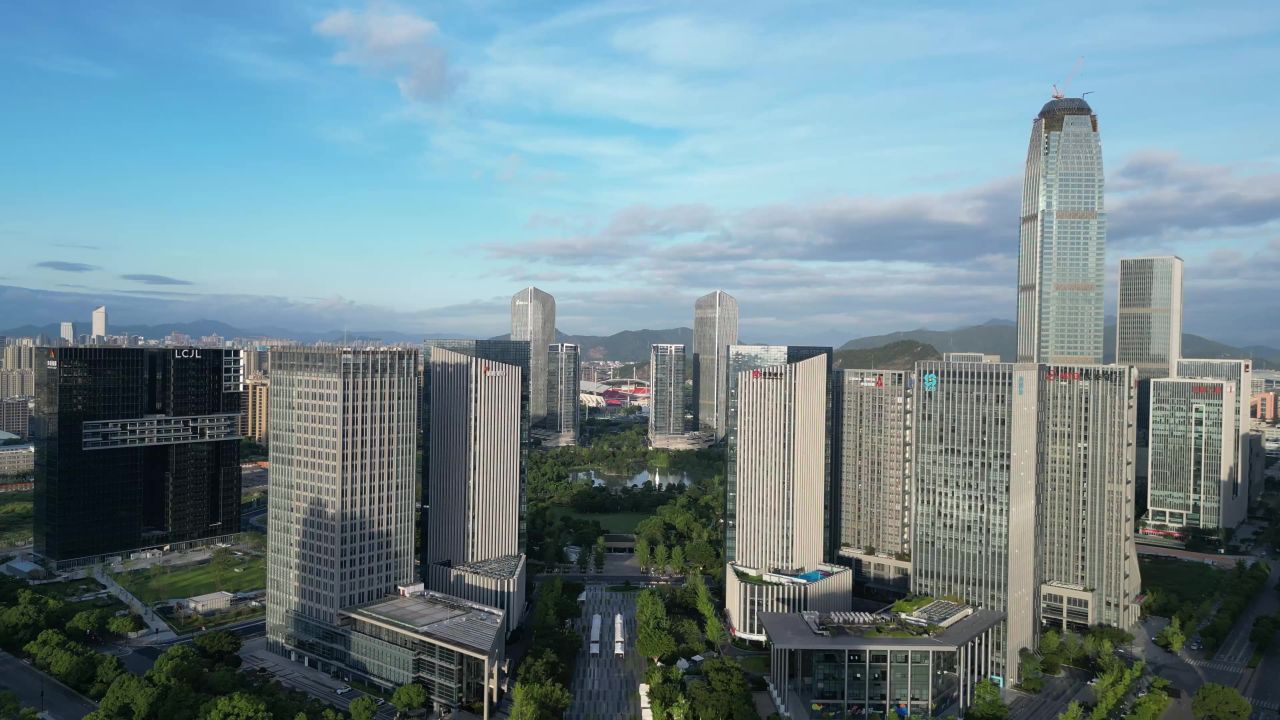 航拍台州城市风光地标建筑