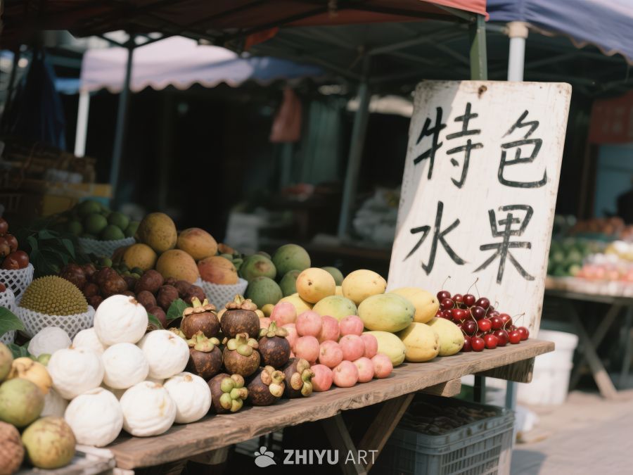 市场摊位展示特色水果 487