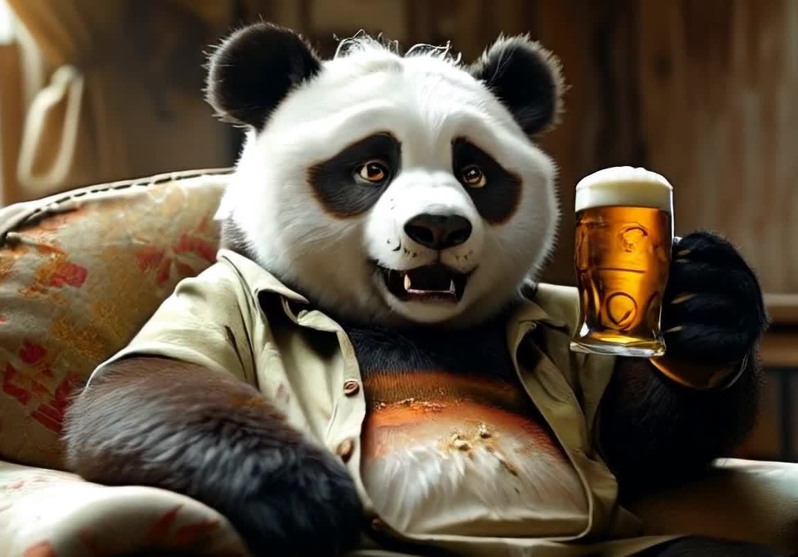 熊猫沙发啤酒放松享受时光