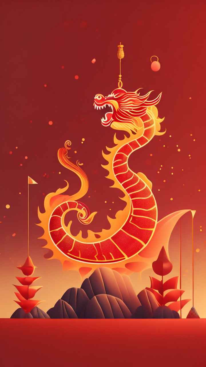 过年春节游龙灯简约插画 31