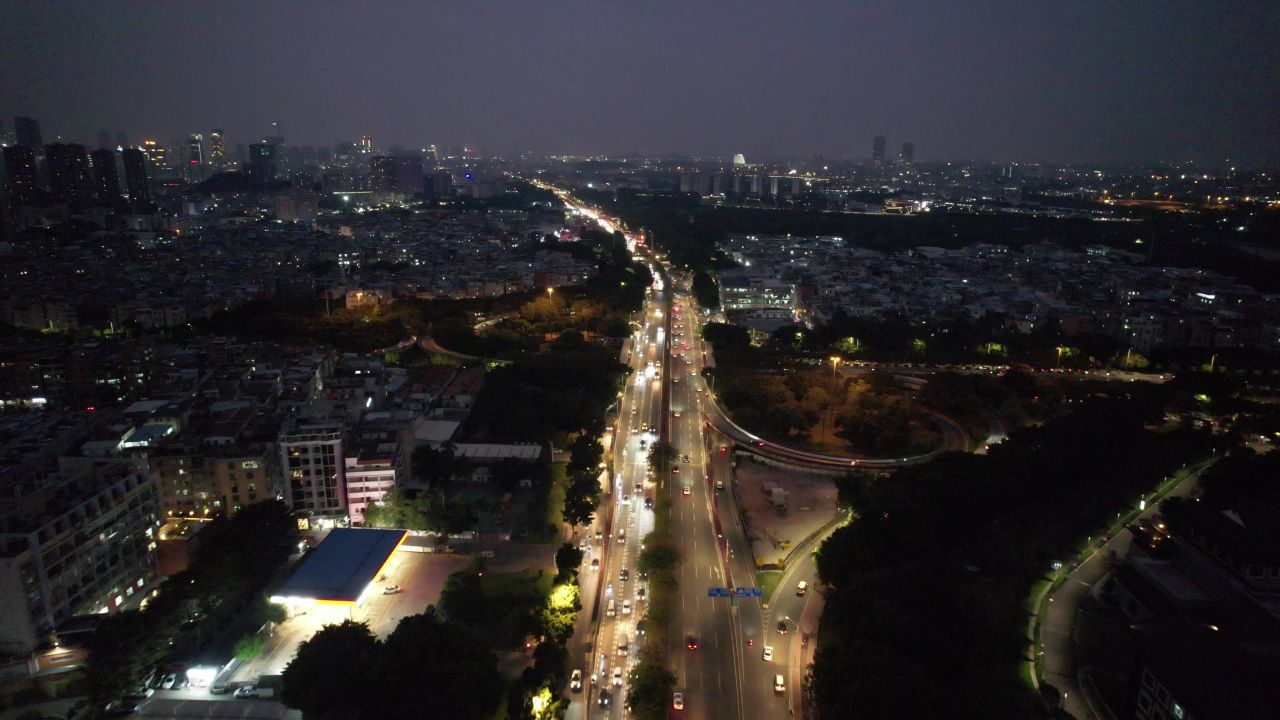 广州城市夜景灯光航拍 