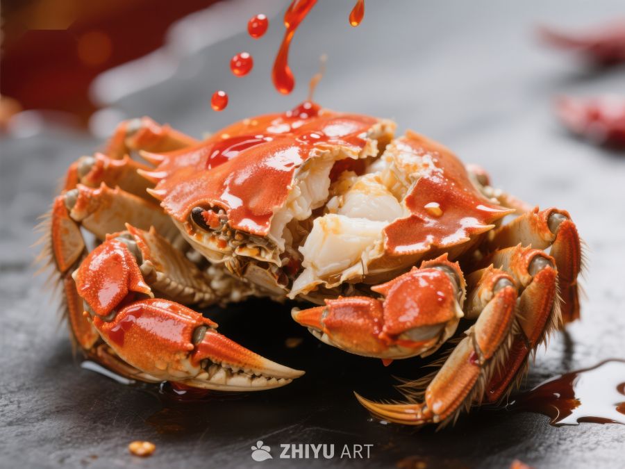 鲜美螃蟹淋上酱汁，诱人美食 985