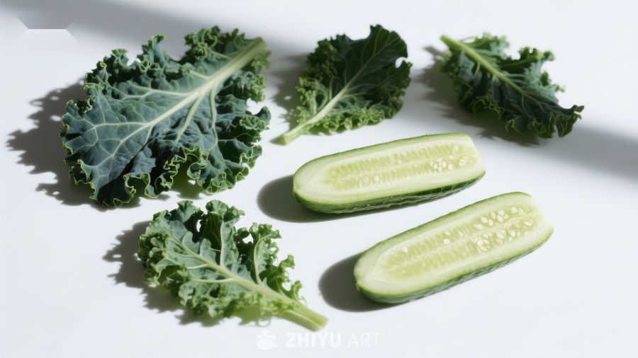 新鲜蔬菜：羽衣甘蓝与黄瓜