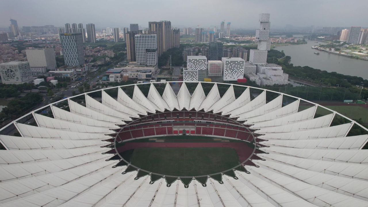 广东佛山世纪莲地标建筑航拍 