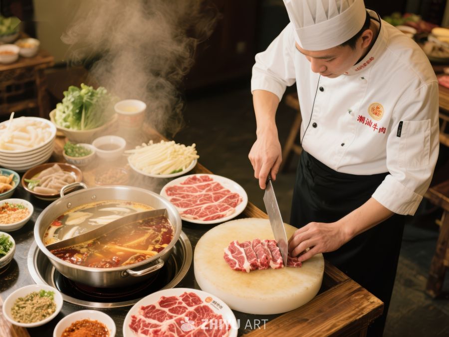 厨师切肉准备火锅宴 54