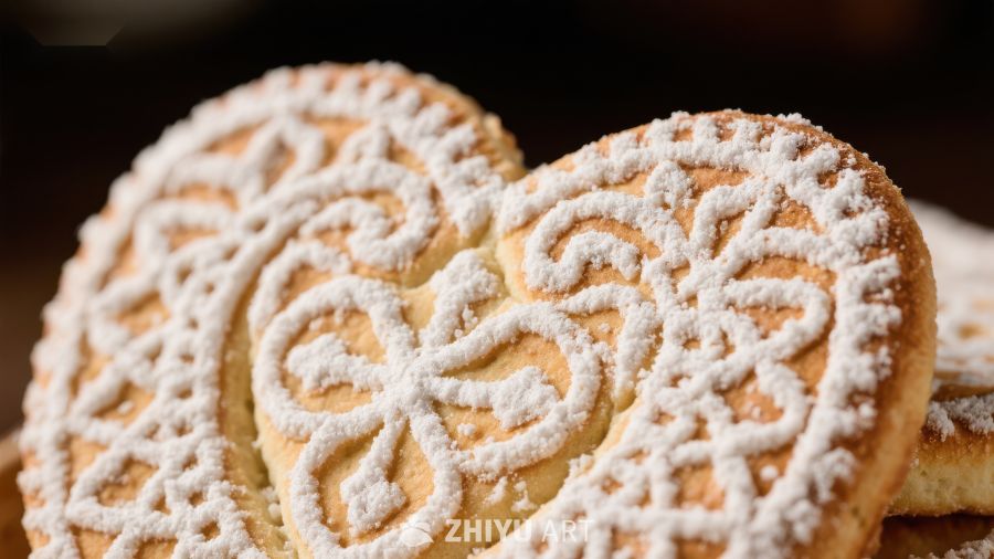 心形饼干上的精致糖霜图案