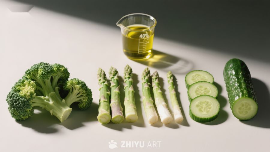 新鲜蔬菜与食用油摆拍