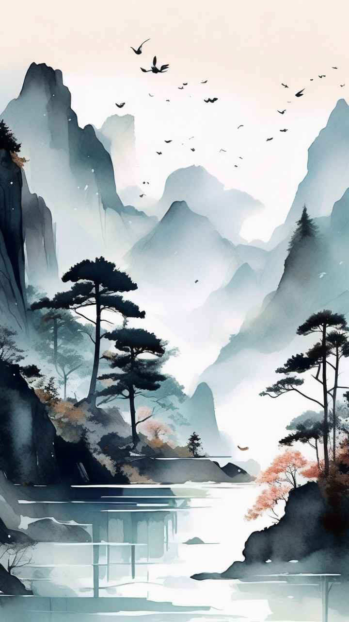 国风山水画背景插画 1