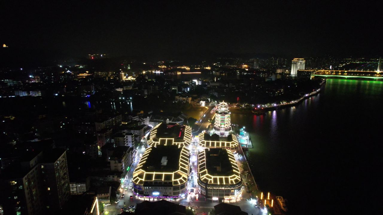 广东惠州城市夜景灯光航拍