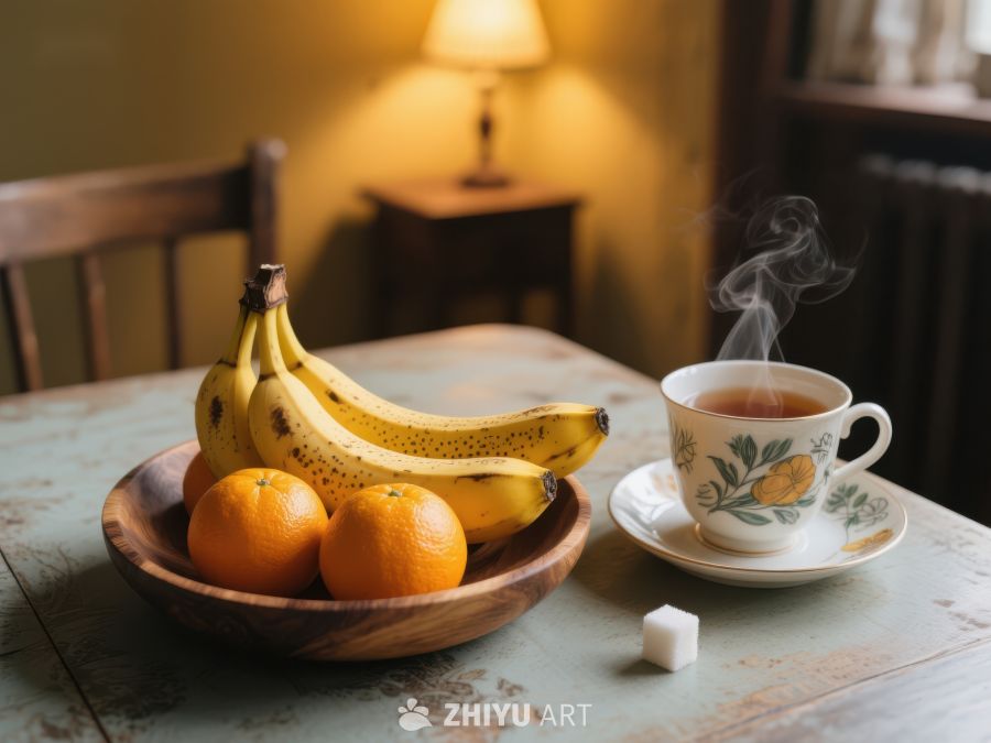 热茶与水果的温馨早餐 462