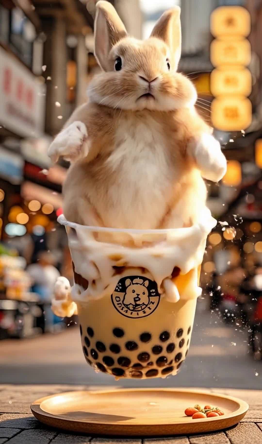 小兔珍珠奶茶：街景中充满奇思妙想的画面