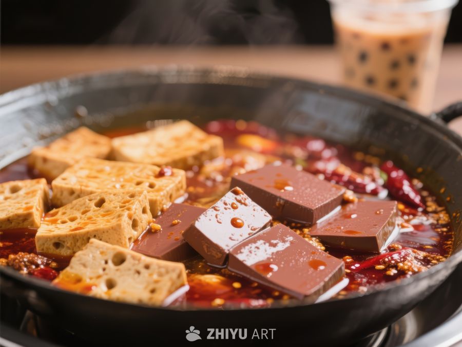 麻辣火锅中的豆腐与血旺 387