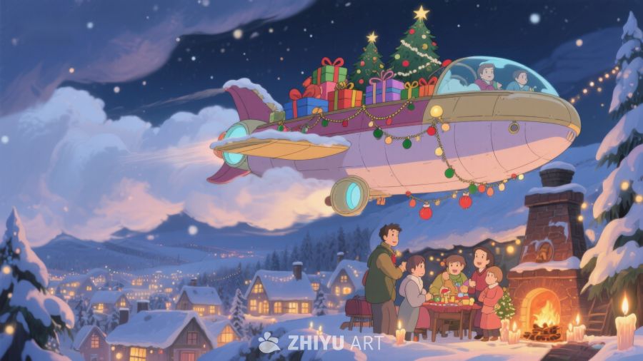 圣诞夜飞行的礼物飞机 215