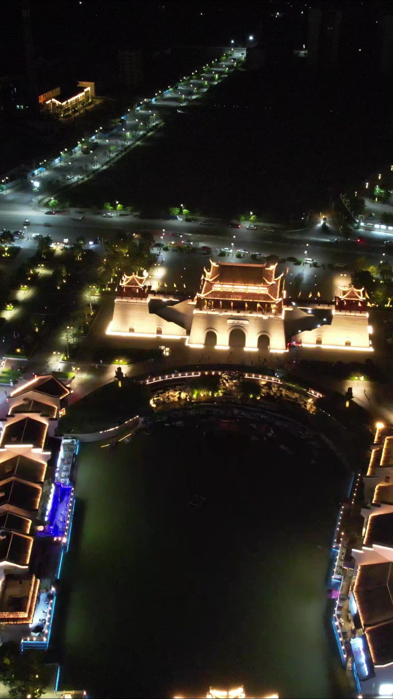 广西太平府太平古城夜景竖屏航拍 
