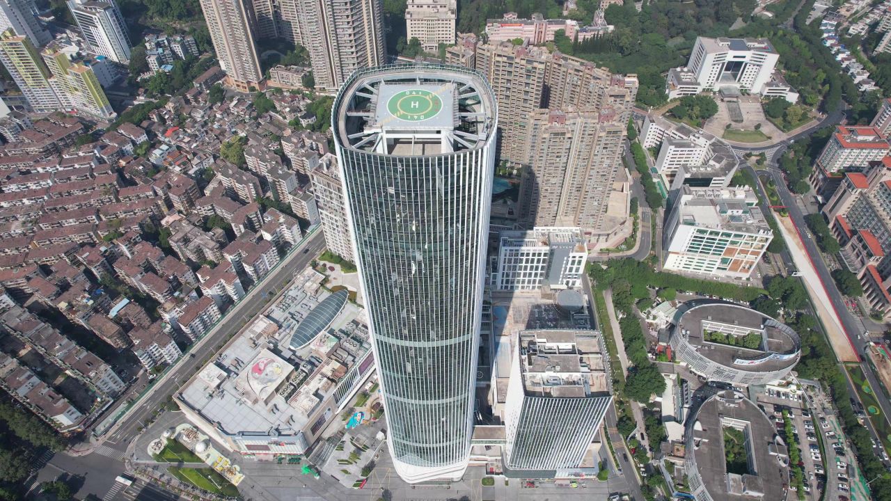 广东中山完美金鹰大厦地标建筑航拍 
