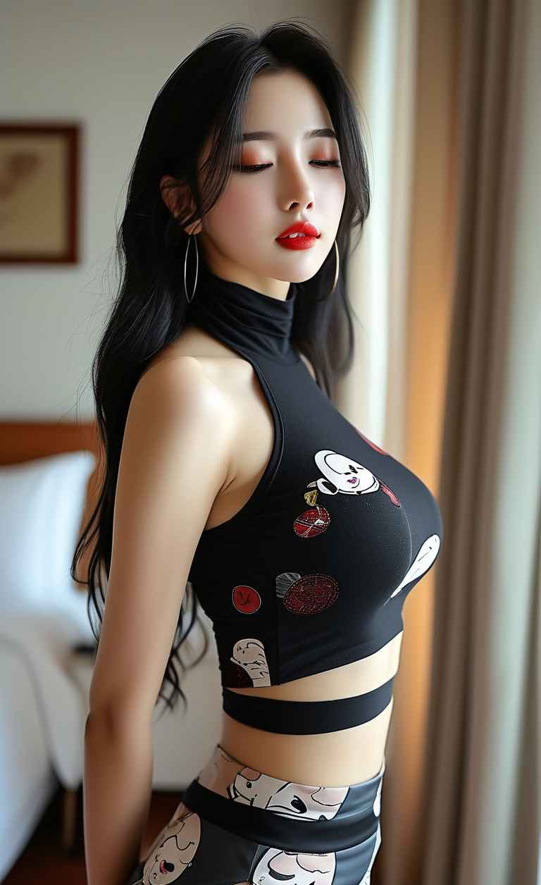 黑色衣服紧身穿搭美女长头发，成熟女性 14