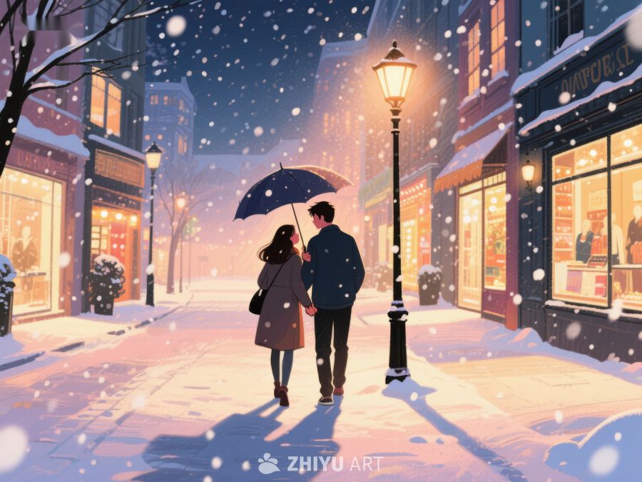 雪夜街头的浪漫漫步 882