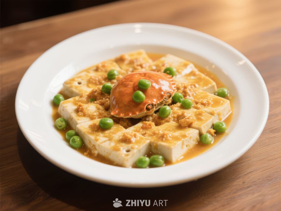 蟹黄豆腐配青豆美食 1072