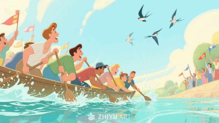 团队划船比赛，观众欢呼助威 391