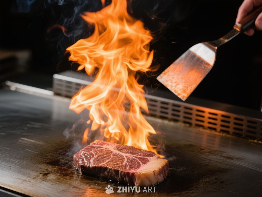 火焰炙烤牛肉，铁板烧制瞬间 205
