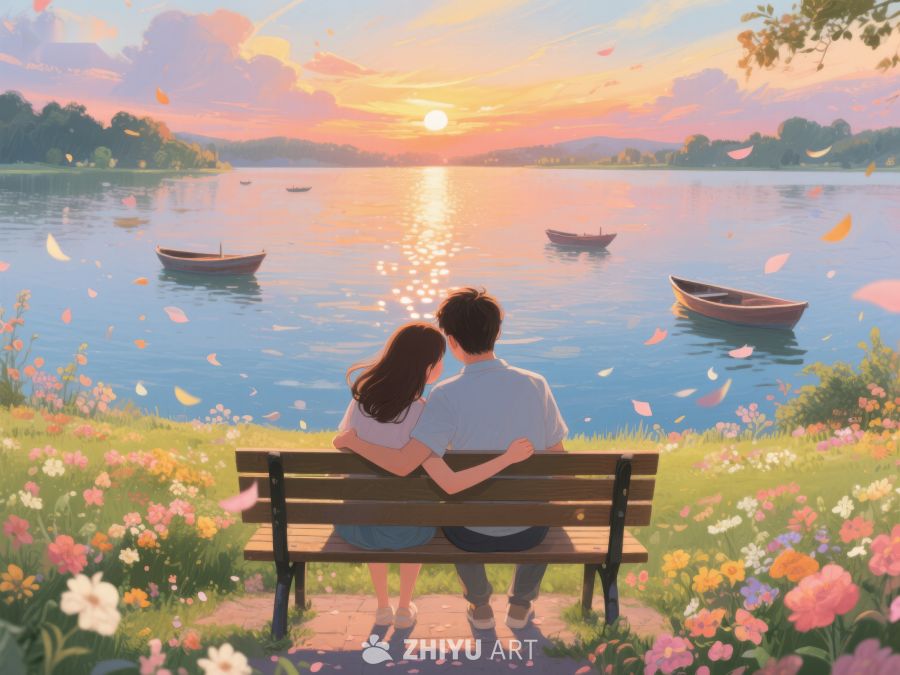 湖畔黄昏，情侣共赏美景 278