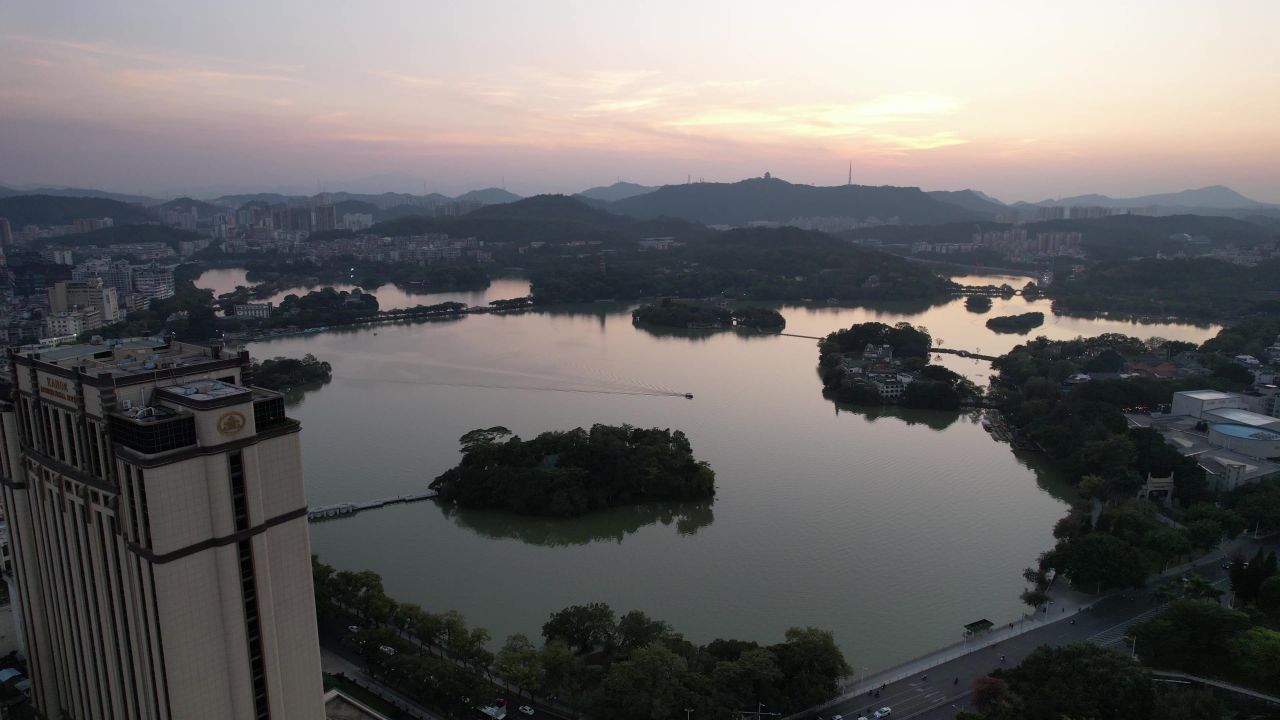 广东惠州西湖5A景区日落晚霞夕阳航拍 