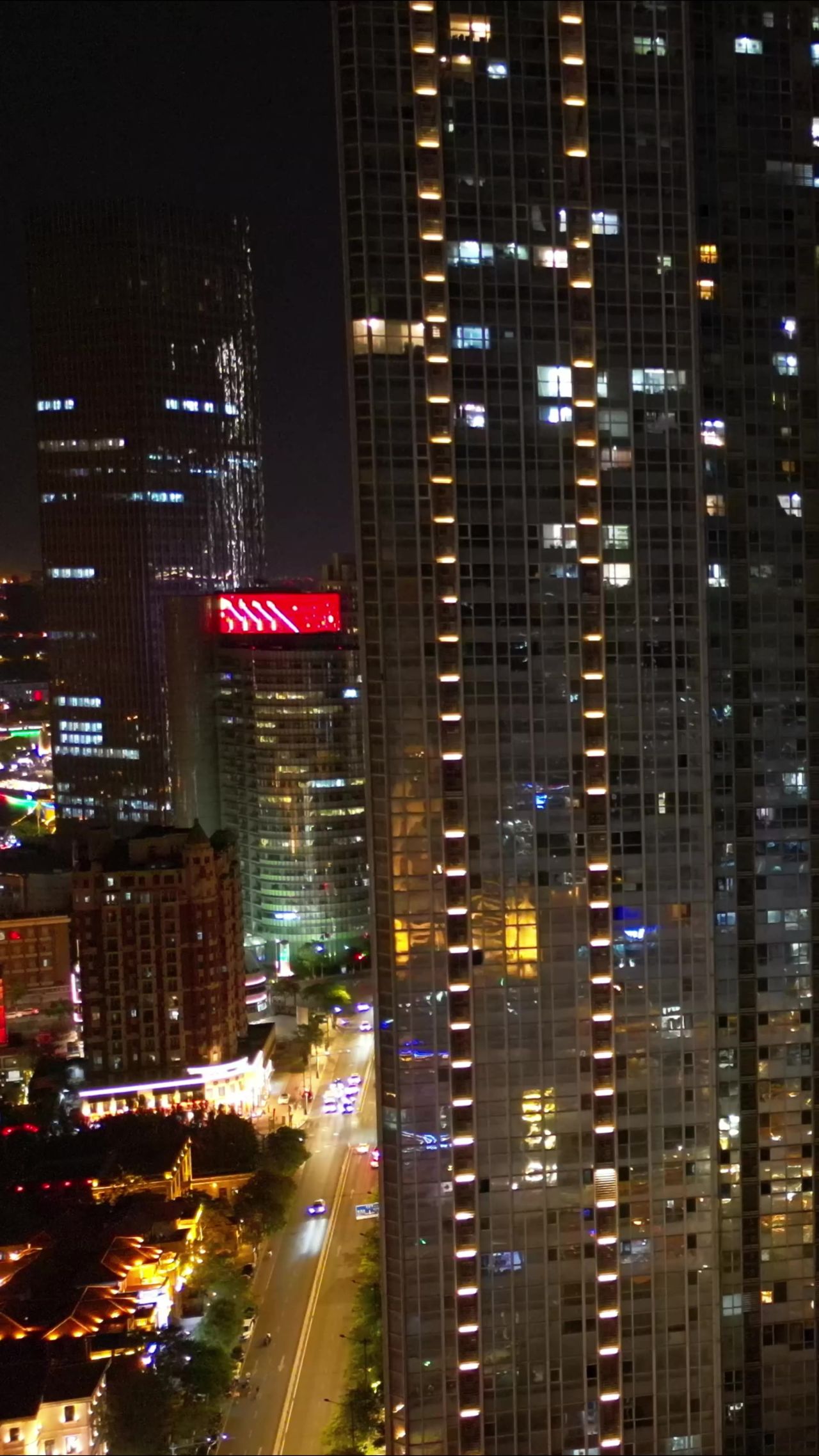 天津城市夜景灯光竖屏航拍 