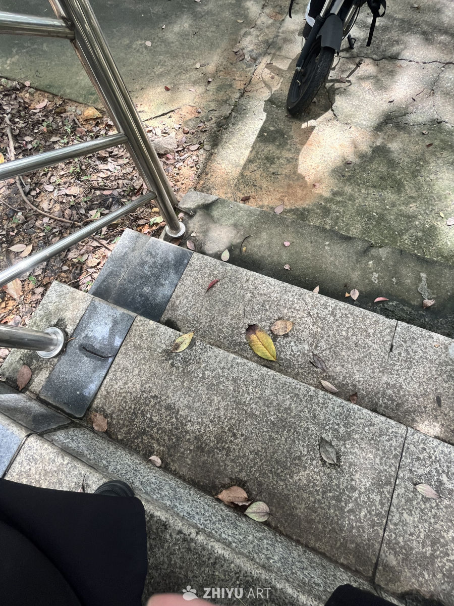 秋日楼梯上的落叶