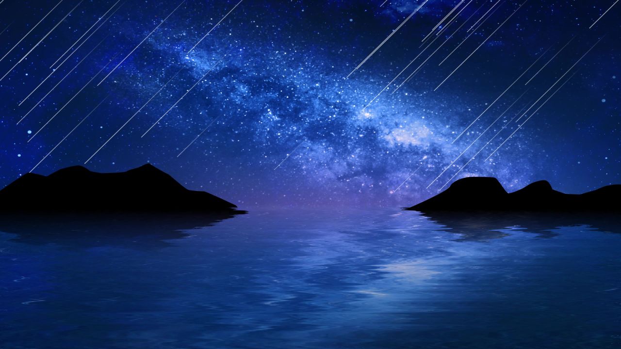 唯美大海上升月亮白月光蓝色夜空圆月明月大屏幕舞台LED视频  