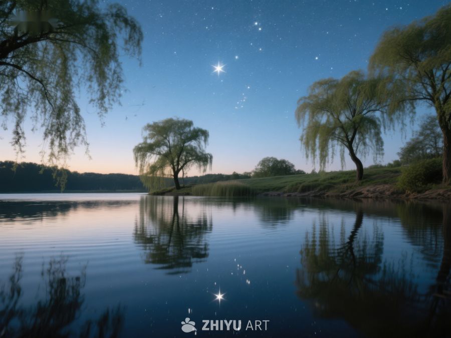 湖畔夜景，星光与树影相映 33
