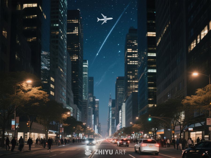 夜幕下的城市街道与星空 472