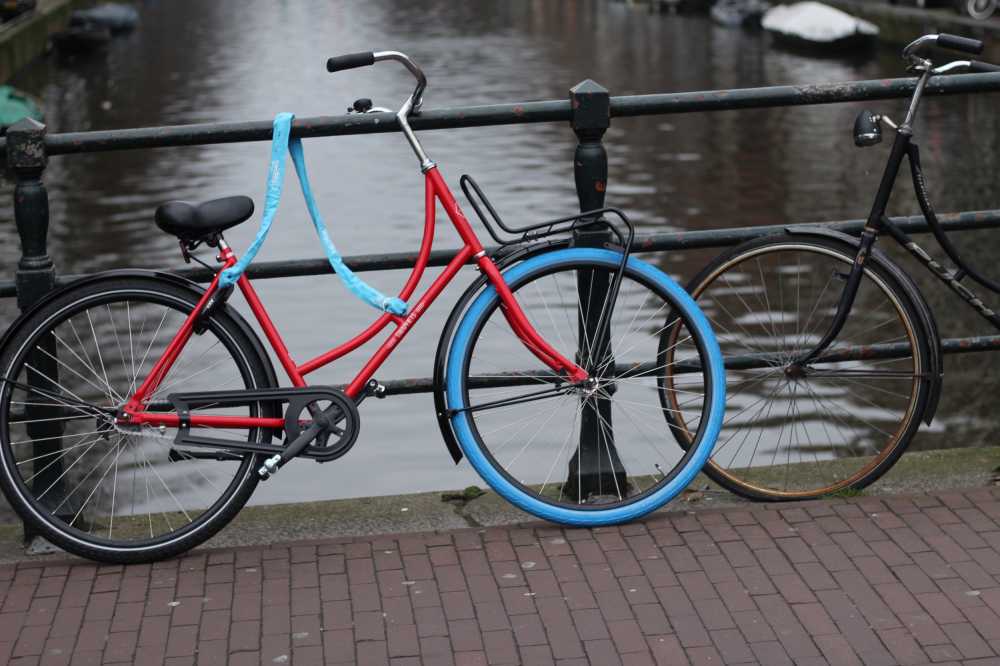 自行车轮蓝色的轮胎
