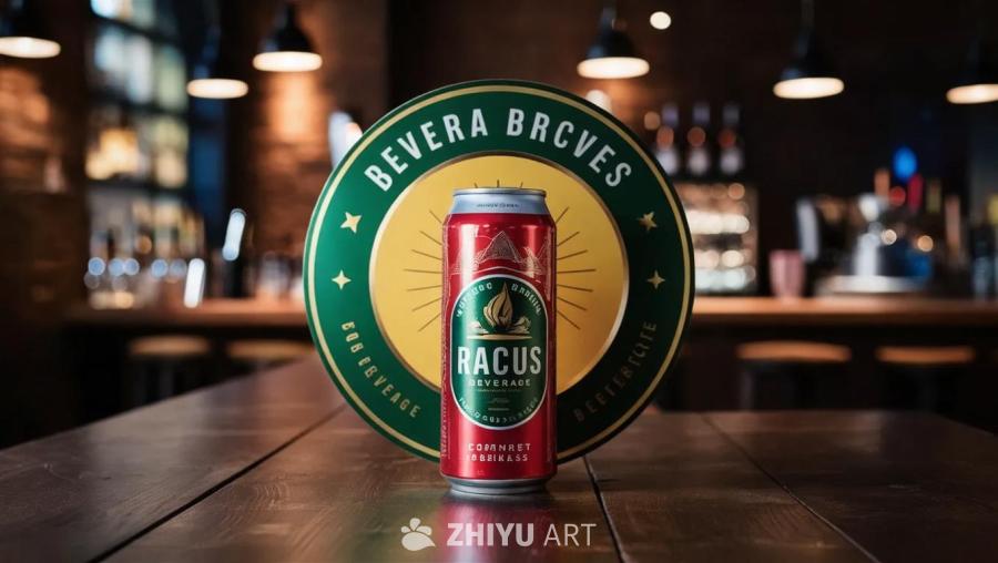 一张木桌上放置着一罐红色饮料，罐身上印有“RACU