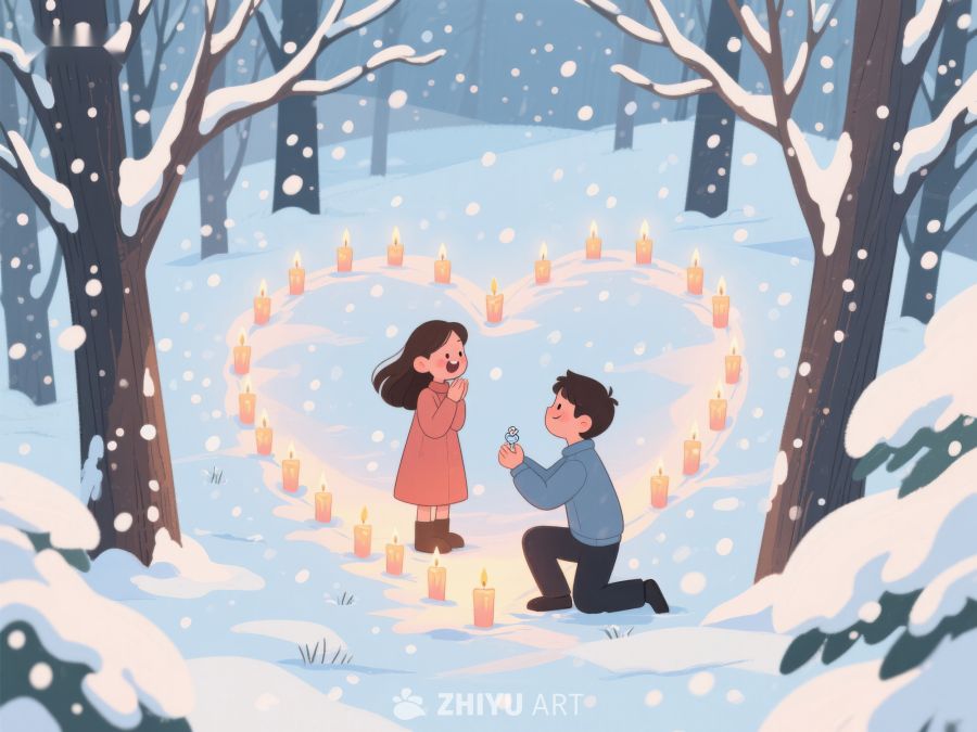 雪地烛光心形求婚 955