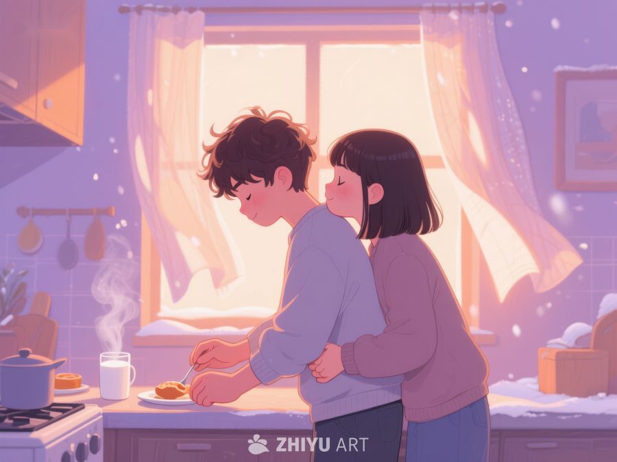 厨房温馨时刻：两人共煮早餐 42