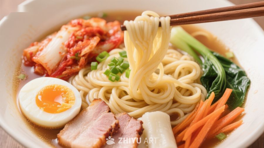 美味拉面配菜丰富