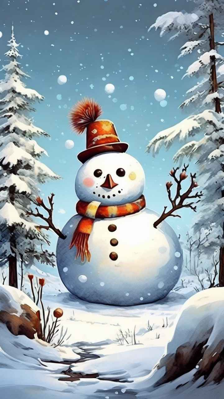 冬季插画雪人堆 76