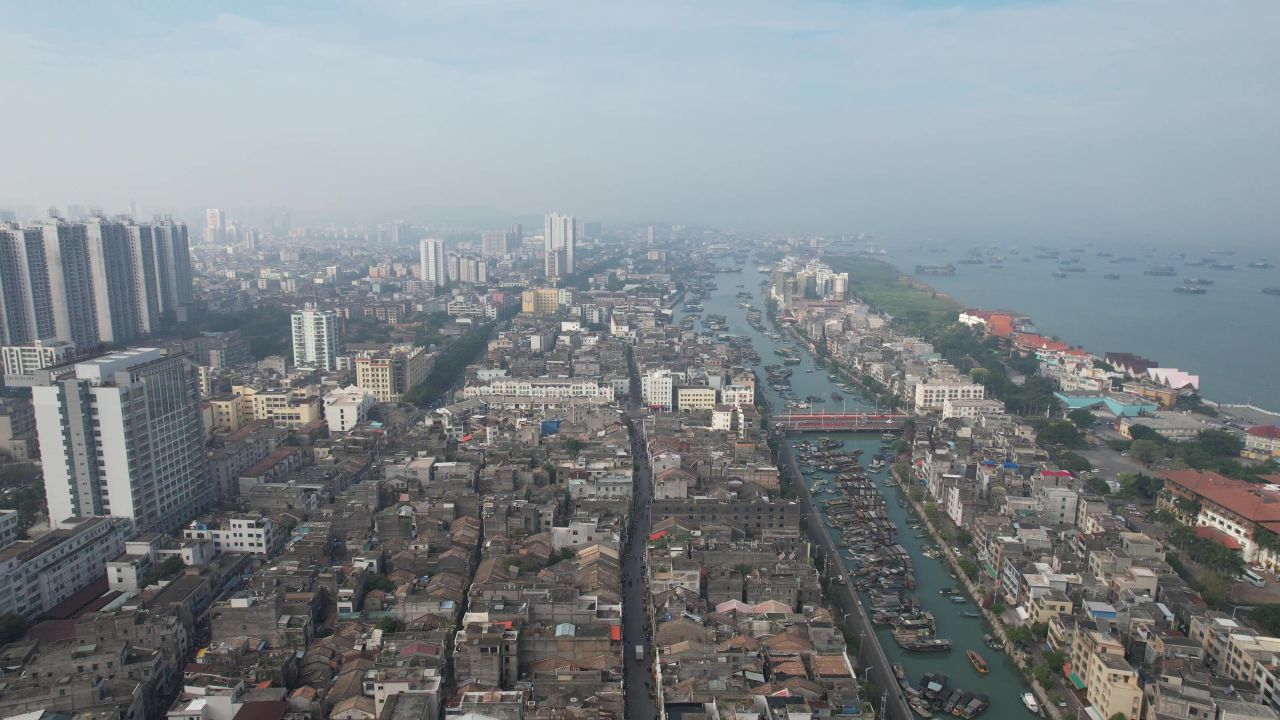 广西北海城市风光大海海洋渔船航拍 