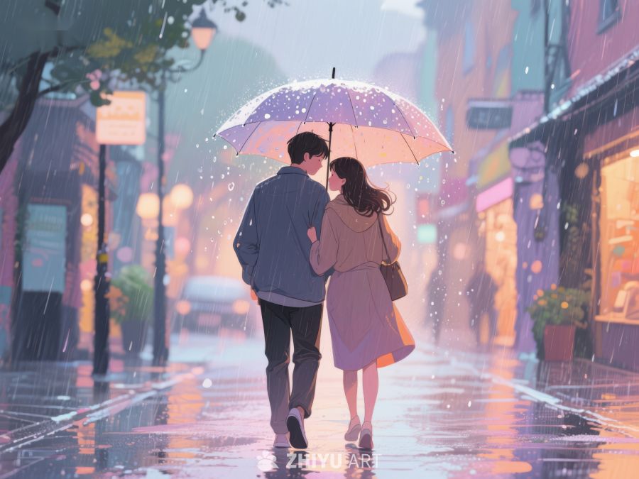 雨中漫步的情侣 1069